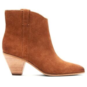 Frye and Co Maley Cognac Suede Ankle Boots Western Coastal Cowgirl Wood Heel 9
